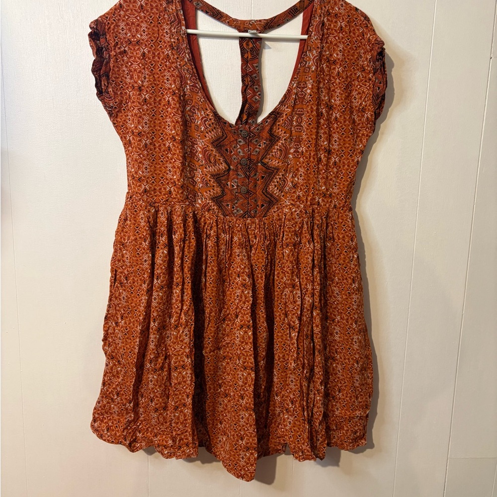 Free People Rust Patterned Baby Doll Dress